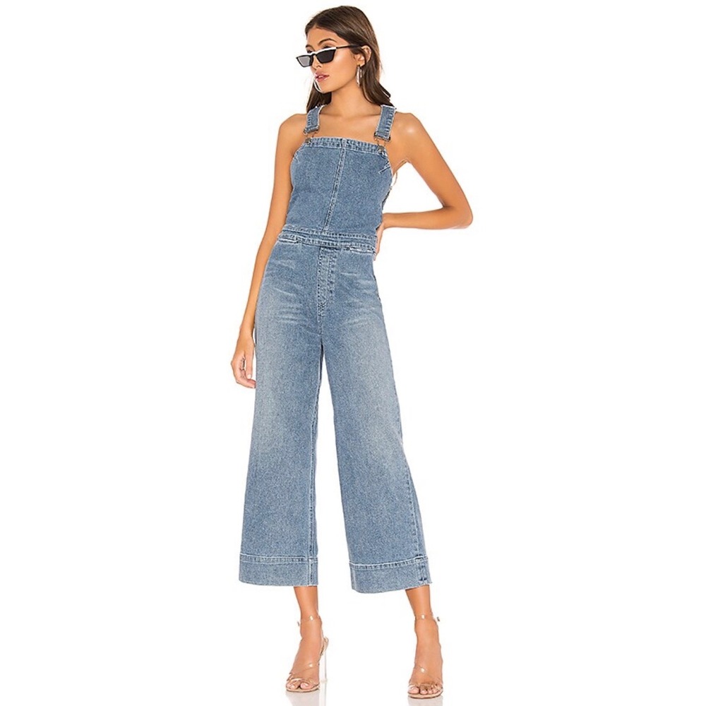GRLFRND Denim Overalls Wide Leg Jumpsuit Womens‎ Medium 70s Boho Western Cowgirl